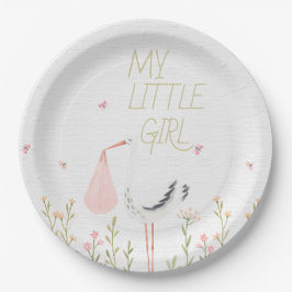 Plato De Papel Sweet Watercolor Stork - "My Little Girl" Baby 