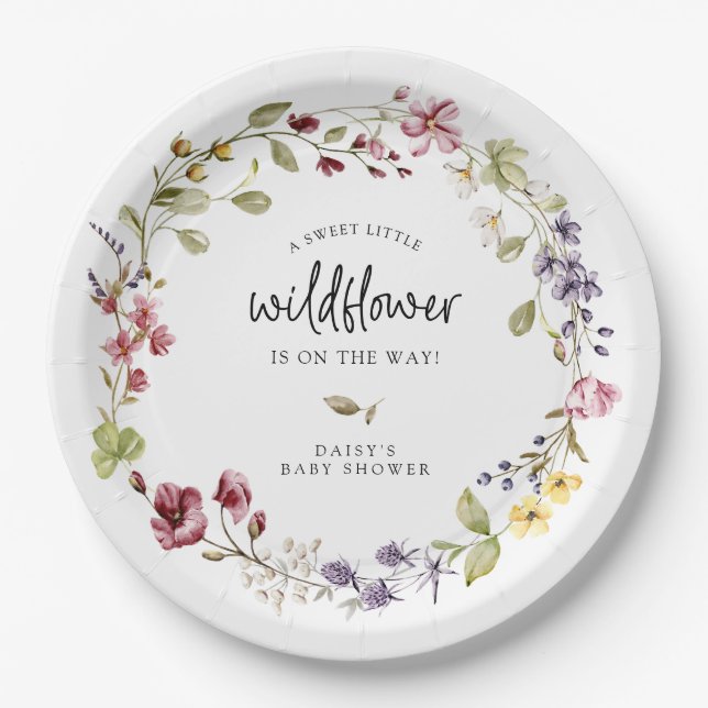 Plato De Papel Sweet Wildflower Wreath Baby Shower (Anverso)