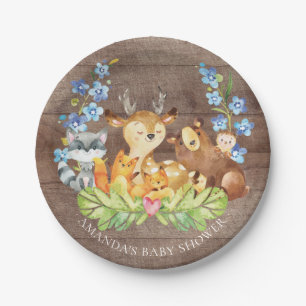 Plato De Papel Sweet Woodland Animals Baby Shower 7" Plate