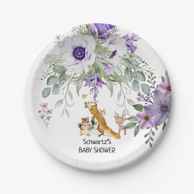 Plato De Papel Sweet Woodland Greenery Baby Shower Cumpleaños (Anverso)