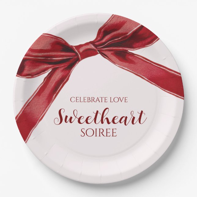 Plato De Papel Sweetheart Soiree Elegant Bow Valentines Day Party (Anverso)