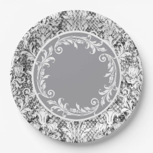 Plato De Papel Swift Floral Black White Damask Personalizado