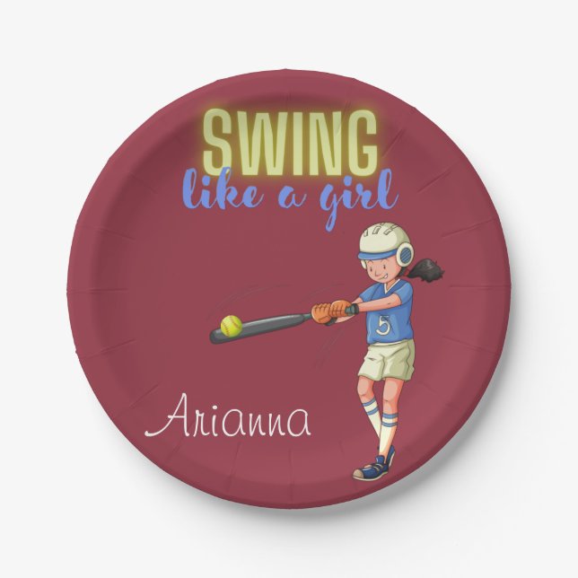 Plato De Papel Swing Como Un Softbol Chica (Anverso)
