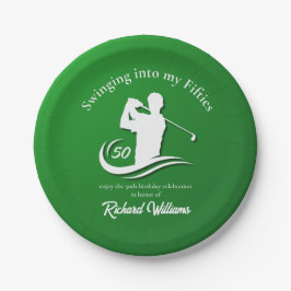 Plato De Papel Swinging into My Fifties Modern Golf Player Party