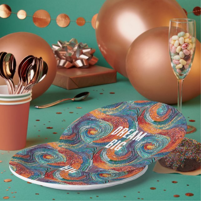 Plato De Papel Swirl Naranja Rojo Azul (Multi)