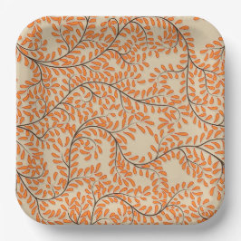 Plato De Papel Swirling Orange Leaves on Beige Background