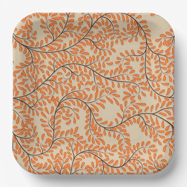 Plato De Papel Swirling Orange Leaves on Beige Background (Anverso)