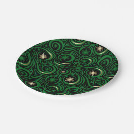 Plato De Papel Swirls y Snowflakes Gold y Green