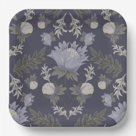 Plato De Papel Symmetrical dark purple floral pattern
