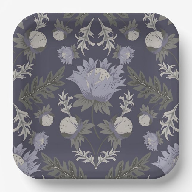 Plato De Papel Symmetrical dark purple floral pattern (Anverso)