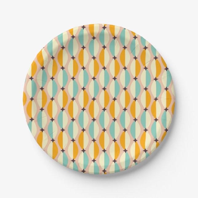 Plato De Papel Symmetrical retro pattern with interlocking teal (Anverso)