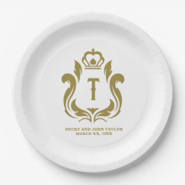 Plato De Papel T Monograma Inicial Crest de Oro 