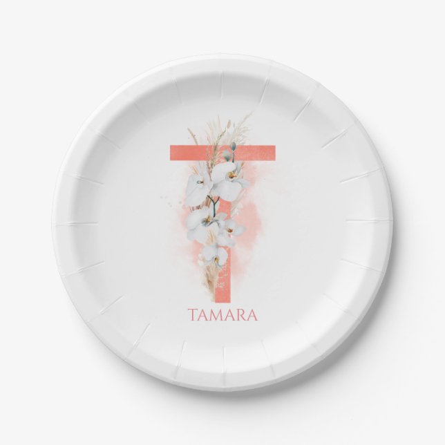 Plato De Papel T Monograma Pampas Grass White Orchids (Anverso)