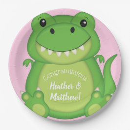 Plato De Papel T-Rex Dinosaur Baby Shower Pink