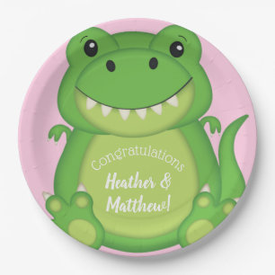Plato De Papel T-Rex Dinosaur Baby Shower Pink