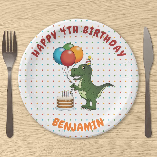 Plato De Papel T-rex Dinosaurios Colorful Balloons Personalizado  (Subido por el creador)