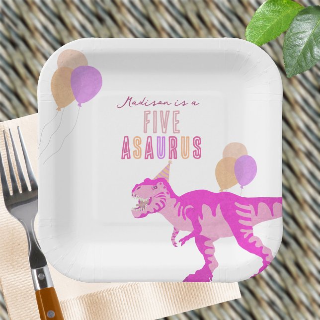 Plato De Papel T-Rex Rosa Cualquier Edad Cita Dinosaurio Fiesta d (It's a breeze to change the age on these cute pink T-Rex dinosaur birthday party paper plates)
