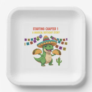 Plato De Papel T-Rex Taco Fiesta 1er Cumpleaños Comenzando Capí