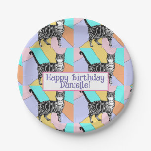 Plato De Papel Tabby Cat Pastel Birthday Cats Cake Favorito Box