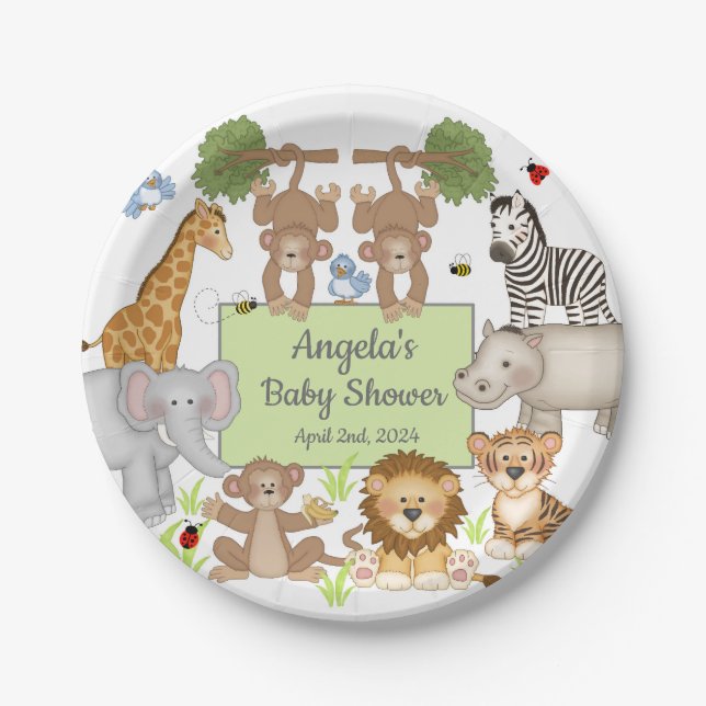 Plato De Papel Tabla de Fiestas de Baby Shower de animales de Saf (Anverso)