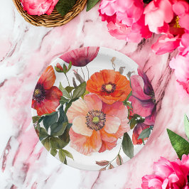 Plato De Papel Tabla de Fiestas Florales Rosa y Rojo