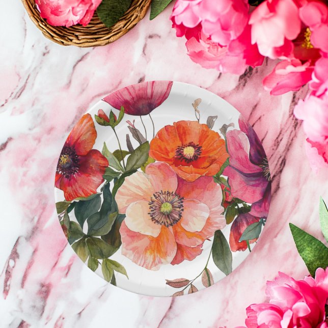 Plato De Papel Tabla de Fiestas Florales Rosa y Rojo (Subido por el creador)