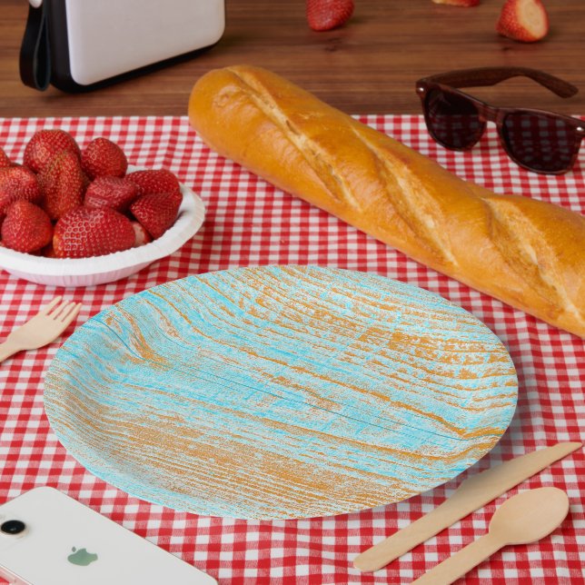 Plato De Papel Tablero Con Algas En Azul Y Naranja (Picnic)