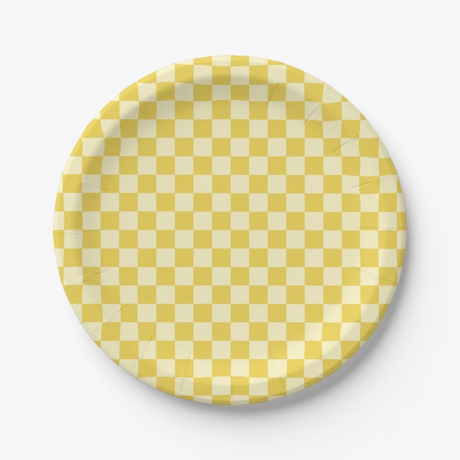 Plato De Papel Tablero de ajedrez amarillo (Anverso)