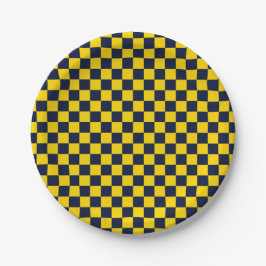 Plato De Papel Tablero de ajedrez azul marino y amarillo dorado