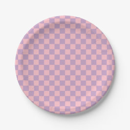 Plato De Papel Tablero de ajedrez de lila y rosa