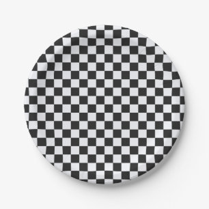 Plato De Papel Tablero de ajedrez negro espeluznante y blanco fan
