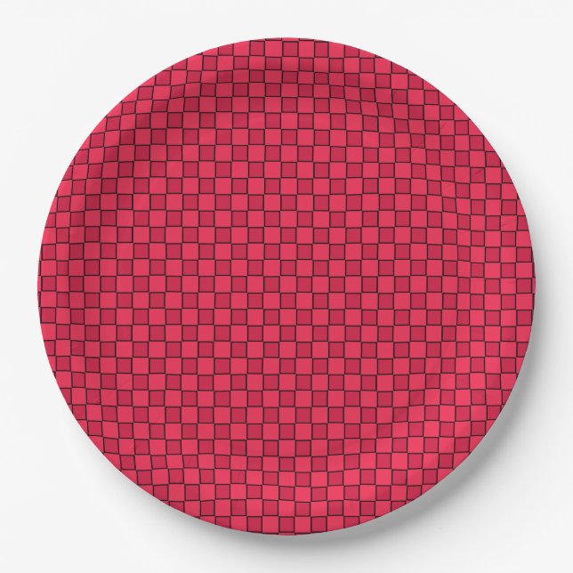 Plato De Papel Tablero de ajedrez rojo negro (Anverso)