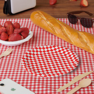Plato De Papel Tablero de ajedrez rojo y blanco clásico de STaylo