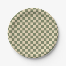 Plato De Papel Tablero de ajedrez verde y amarillo claro