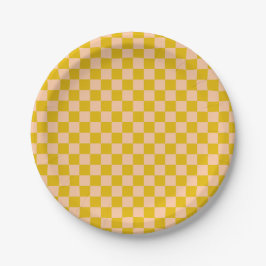 Plato De Papel Tablero de chequeo de miel y melocotón