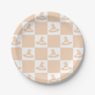 Plato De Papel Tablero de cheques de Witch Hatch Pastel Halloween