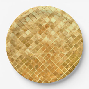 Plato De Papel Tablero de cheques dorados de otoño