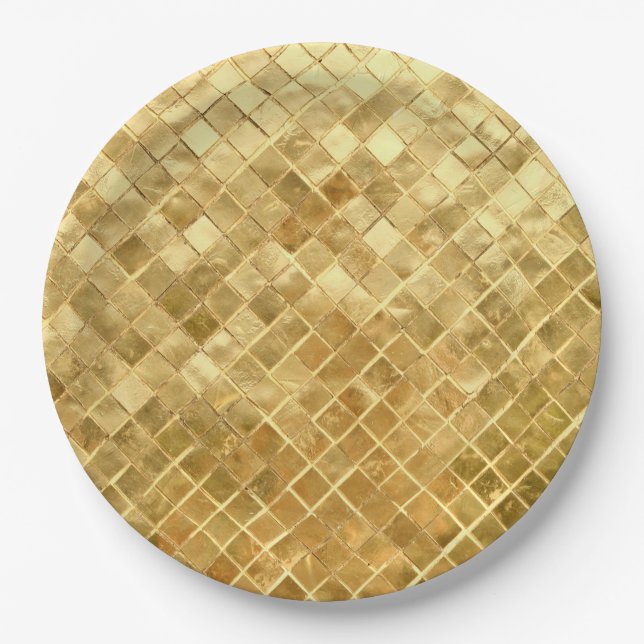 Plato De Papel Tablero de cheques dorados de otoño (Anverso)