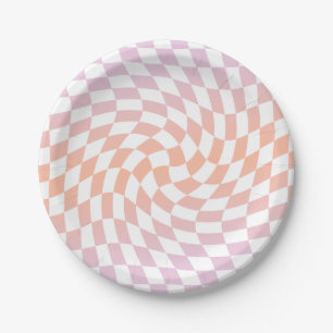 Plato De Papel Tablero de cheques retro-rosados con doble
