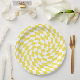 Plato De Papel Tablero retro-amarillo con doble de limón