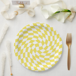 Plato De Papel Tablero retro-amarillo con doble de limón