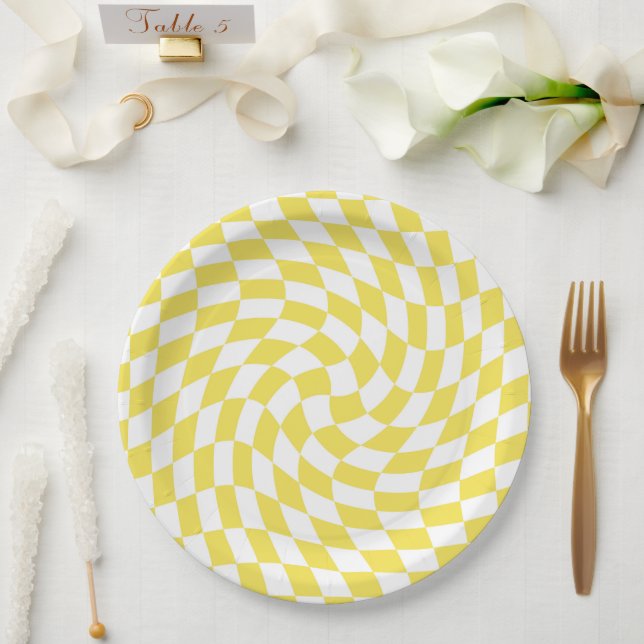 Plato De Papel Tablero retro-amarillo con doble de limón (Boda)
