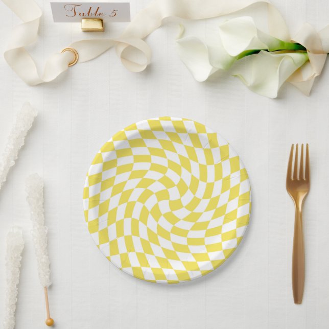 Plato De Papel Tablero retro-amarillo con doble de limón (Boda)