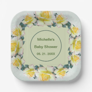 Plato De Papel Tableware de flores verdes amarillas