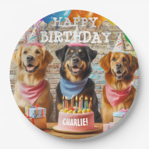 Plato De Papel Tableware de Papel de perro de cumpleaños feliz pe