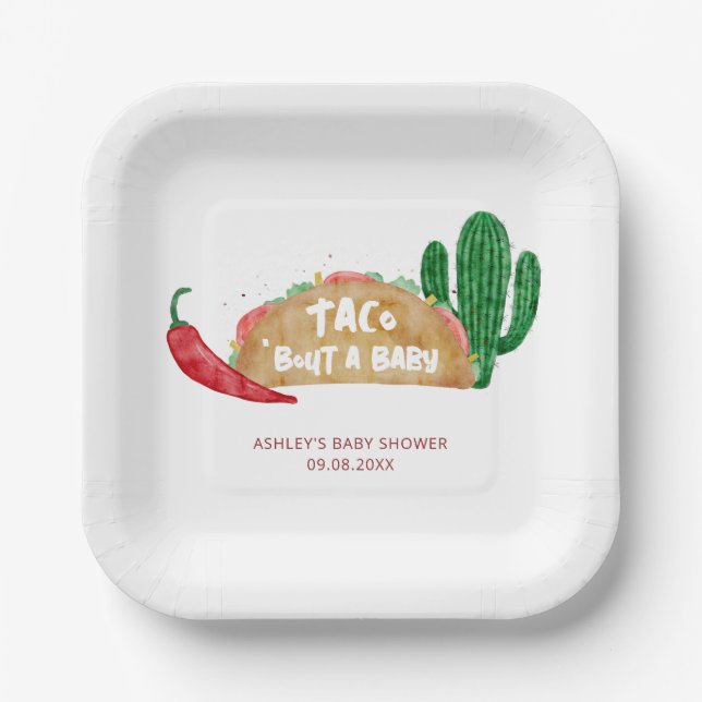 Plato De Papel Taco 'Bout a Baby Shower Fiesta personalizado (Anverso)