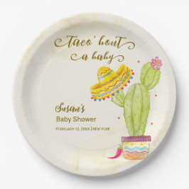 Plato De Papel Taco 'Bout A Baby Watercolor Cactus Baby Shower