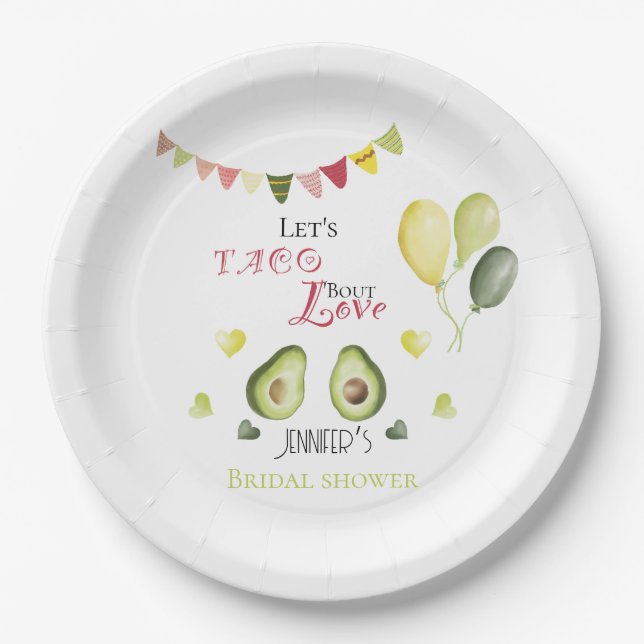 Plato De Papel Taco Bout Love Bridal Shower Aguacate Fiesta (Anverso)
