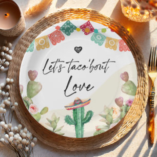 Plato De Papel Taco Bout Love Fiesta Watercolor Cactus Ducha