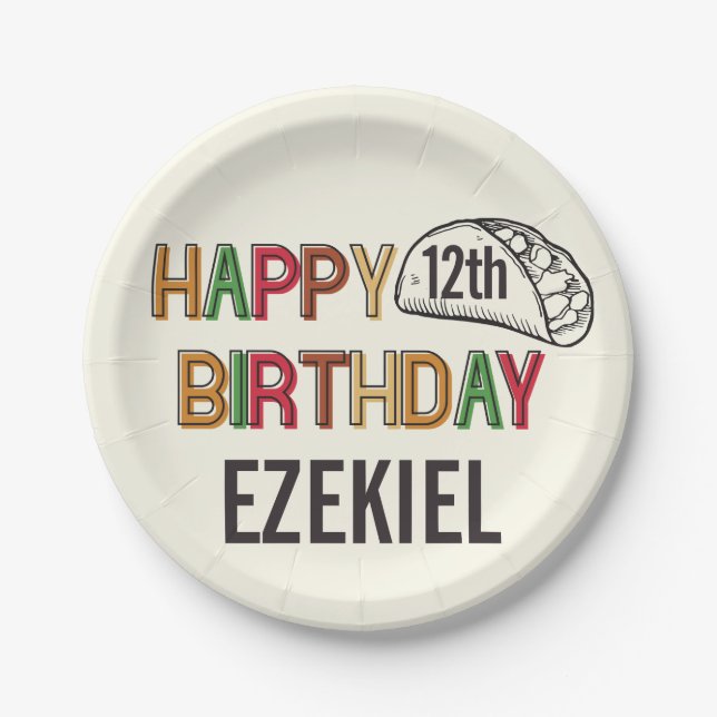 Plato De Papel Taco Happy Birthday Personalizado (Anverso)